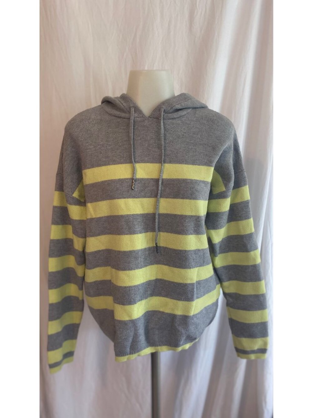 Cynthia Rowley Active Gray And Lime Green Striped Sweater Hoodie